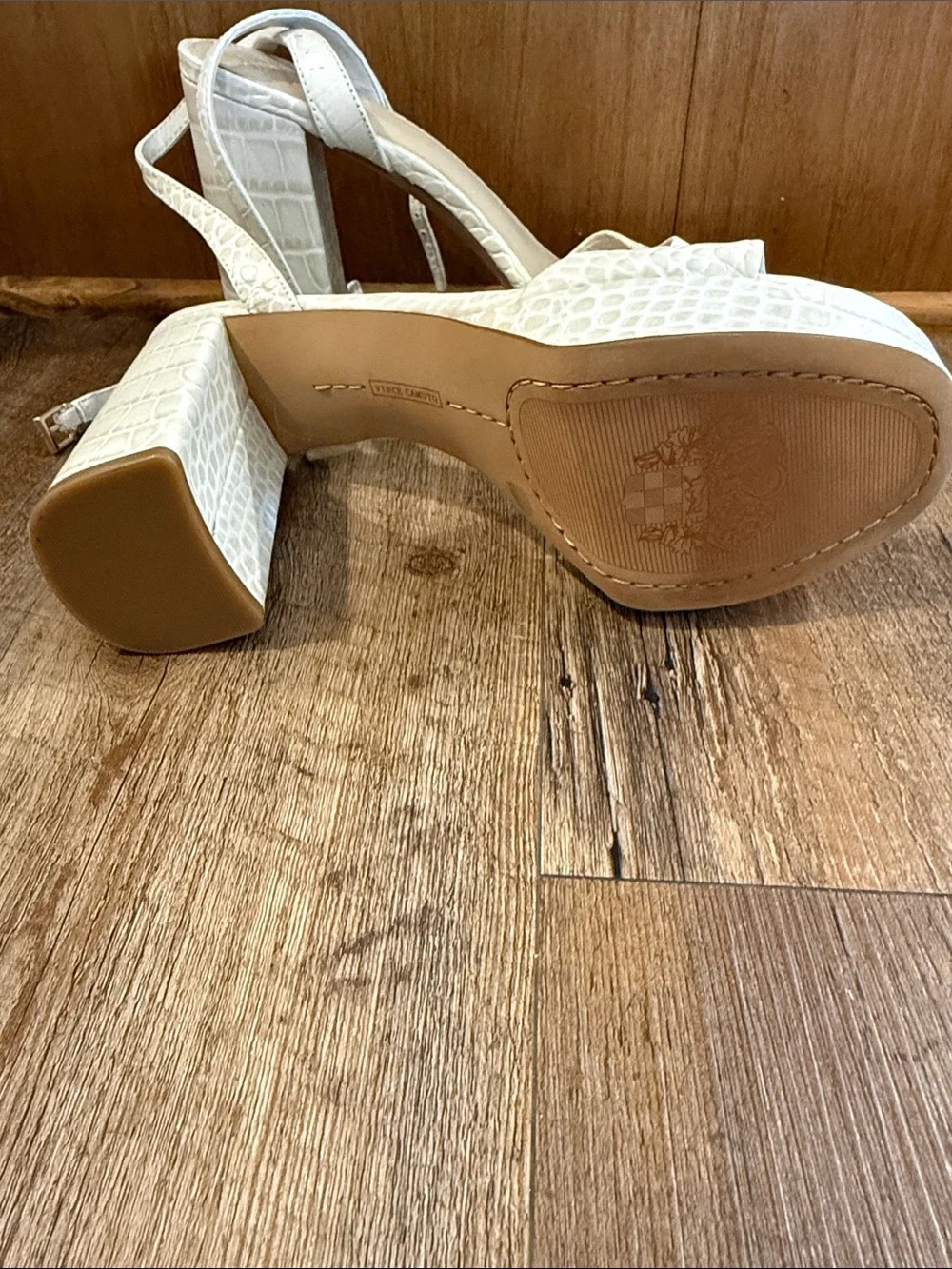 Vince Camuto Women's White Croc-Embossed Ankle-Strap Block Heel Sandals